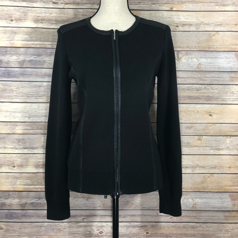 Anne Klein Fitted Black Jacket w/Faux Leather Trim